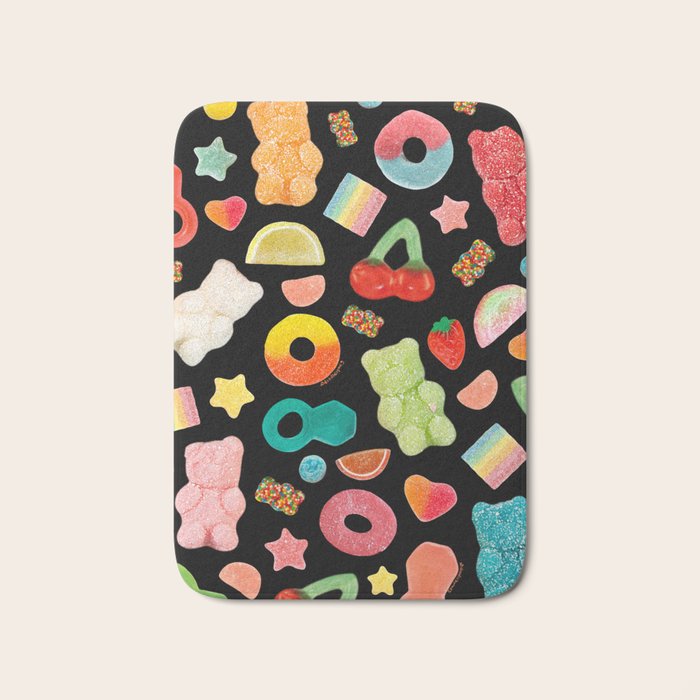 Candy Print in Black Bath Mat Gallery Image 1