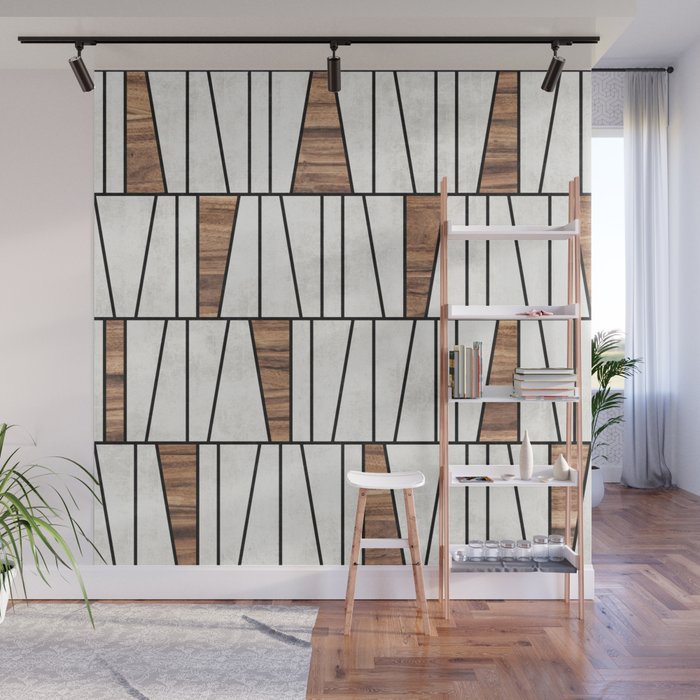 Mid-Century Modern Pattern No.4 - Concrete and Wood Wall Mural Gallery Image 1