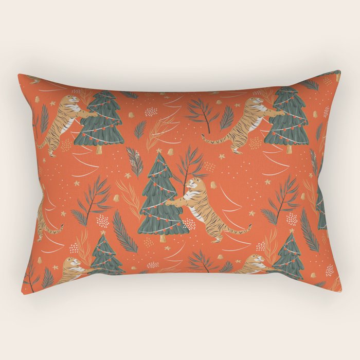 Tigers Christmas Rectangular Pillow Gallery Image 1