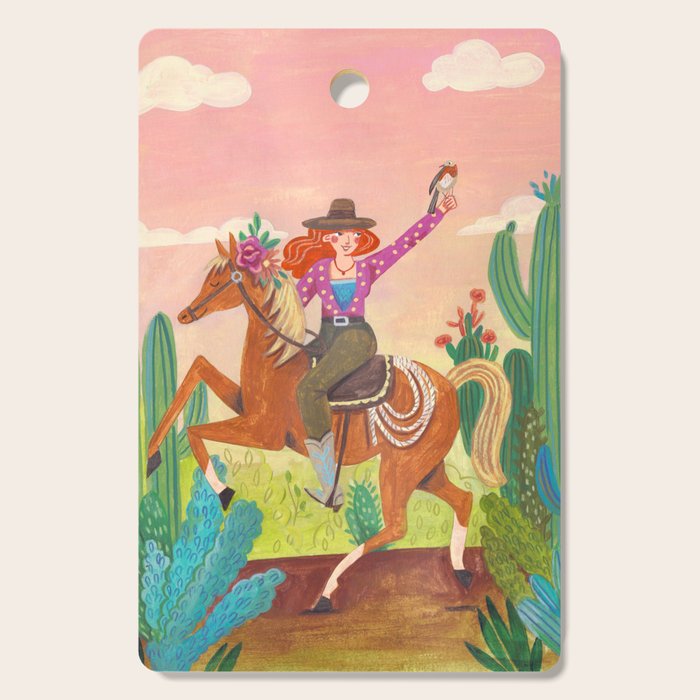 Cute cowgirl on a horse Cutting Board Gallery Image 1