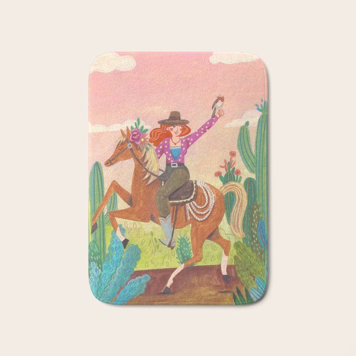 Cute cowgirl on a horse Bath Mat Gallery Image 1