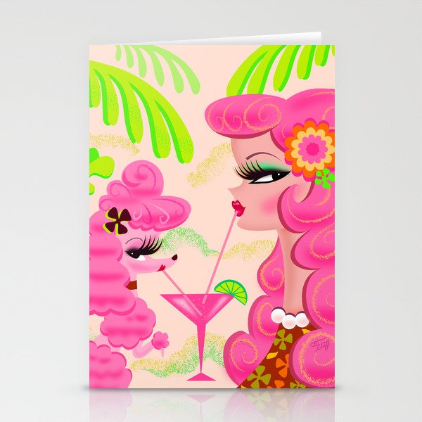Palm Springs Pink Poodle Martini Girl Stationery Card Gallery Image 2