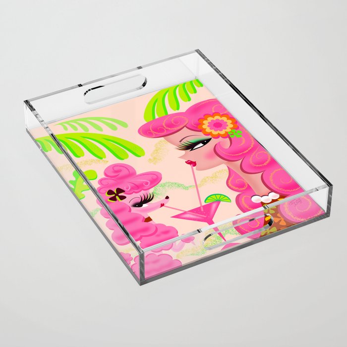 Palm Springs Pink Poodle Martini Girl Acrylic Tray Gallery Image 1