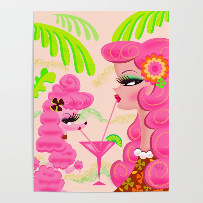 Palm Springs Pink Poodle Martini Girl Poster Gallery Image 1