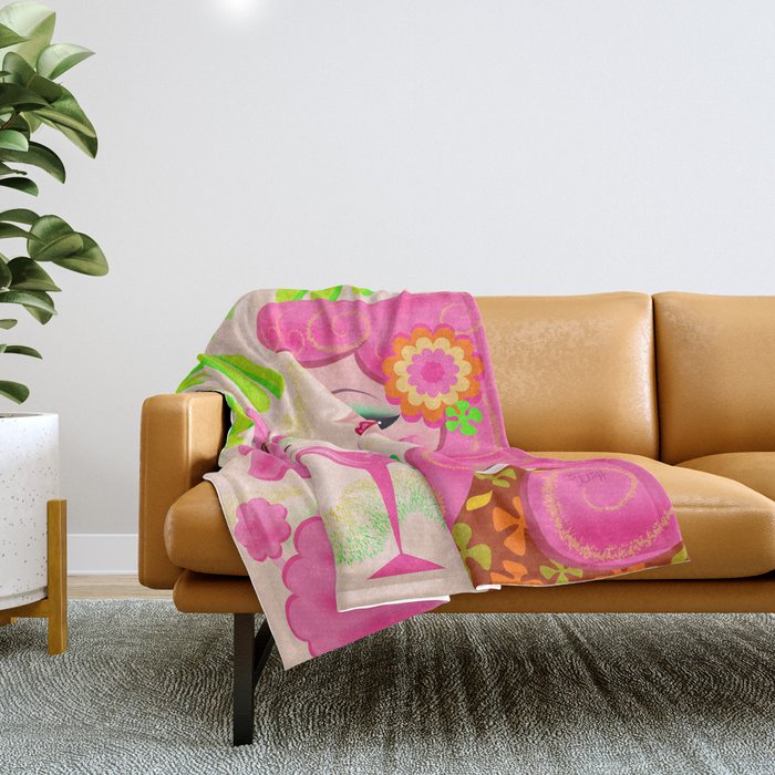 Palm Springs Pink Poodle Martini Girl Throw Blanket Gallery Image 1