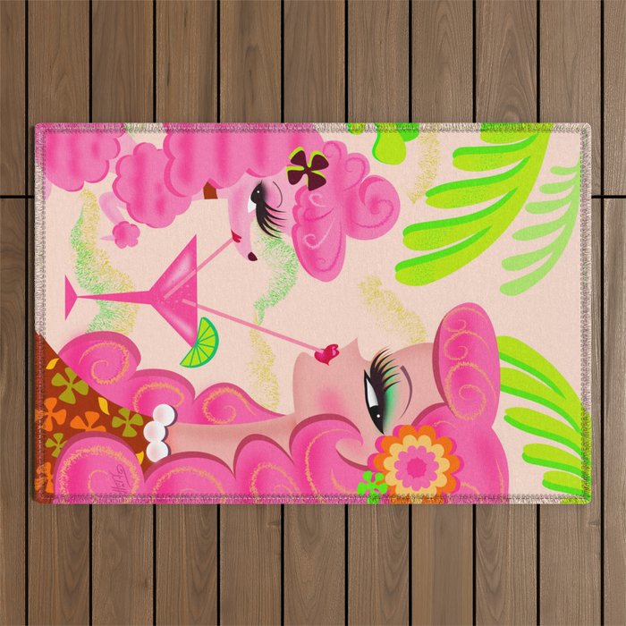 Palm Springs Pink Poodle Martini Girl Outdoor Rug Gallery Image 1