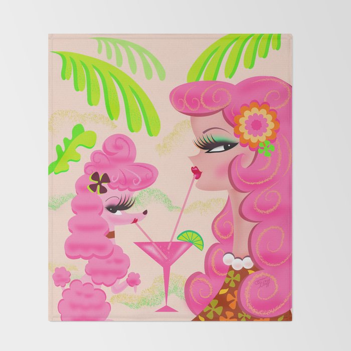 Palm Springs Pink Poodle Martini Girl Throw Blanket Gallery Image 2