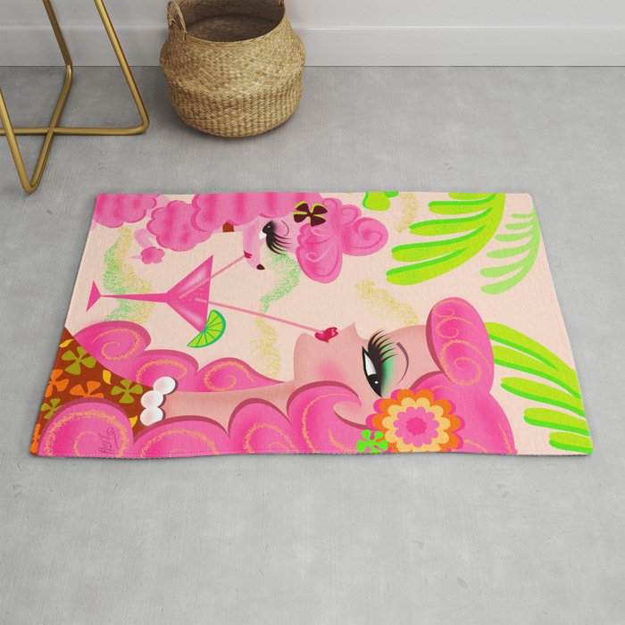 Palm Springs Pink Poodle Martini Girl Rug Gallery Image 1