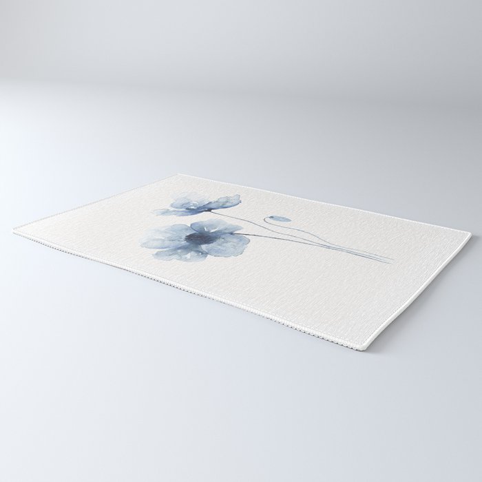 Blue Watercolor Poppies Rug Gallery Image 3