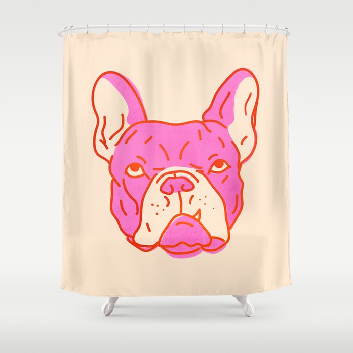 Hot Pink Bulldog Shower Curtain Gallery Image 1