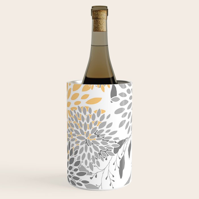 Floral Prints,  Leaves and Blooms, Gray and Yellow Wine Chiller Gallery Image 3