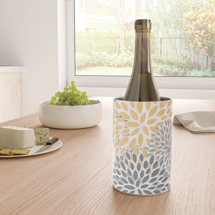 Floral Prints,  Leaves and Blooms, Gray and Yellow Wine Chiller Gallery Image 4