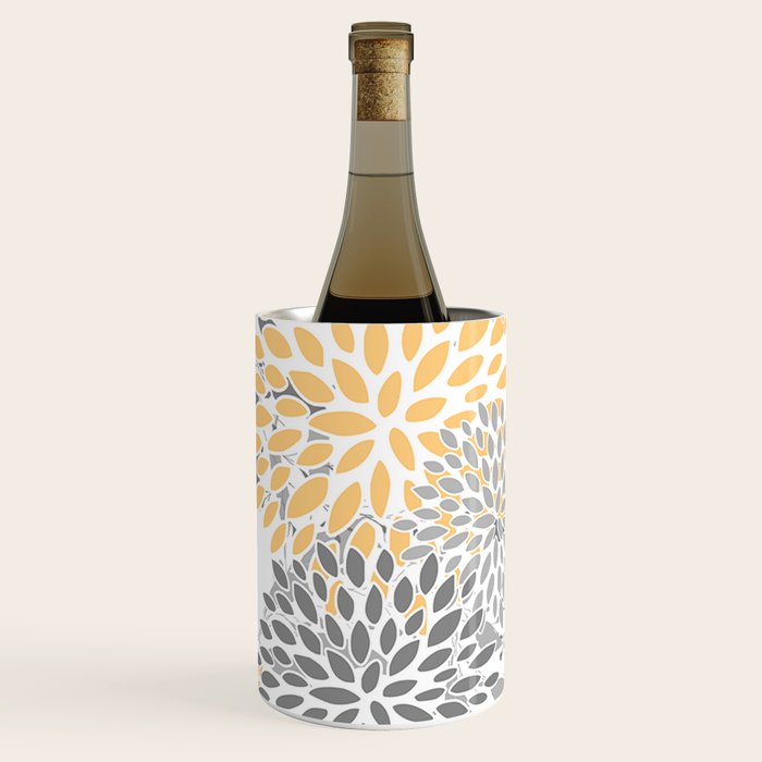 Floral Prints,  Leaves and Blooms, Gray and Yellow Wine Chiller Gallery Image 1