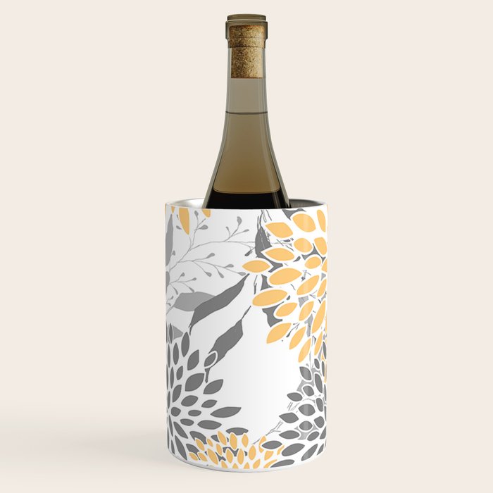 Floral Prints,  Leaves and Blooms, Gray and Yellow Wine Chiller Gallery Image 2