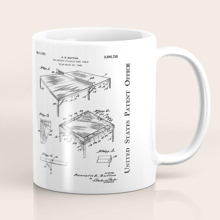 Table Tennis Patent - Tennis Art - Antique Coffee Mug Gallery Image 1