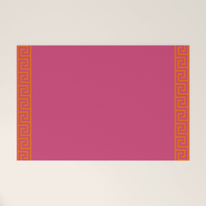 Pink Greek Key Print Welcome Mat