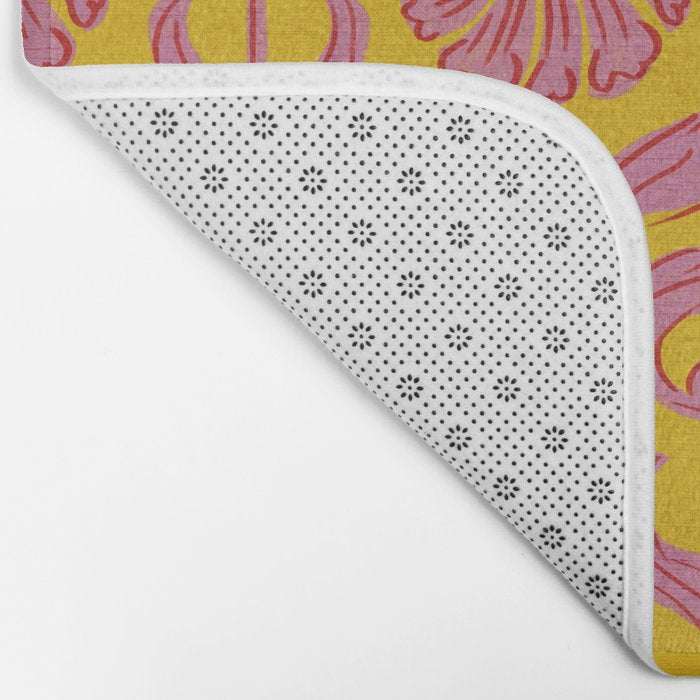 Art Deco Chic: Pink Flowers on Mustard Yellow Bath Mat Gallery Image 2