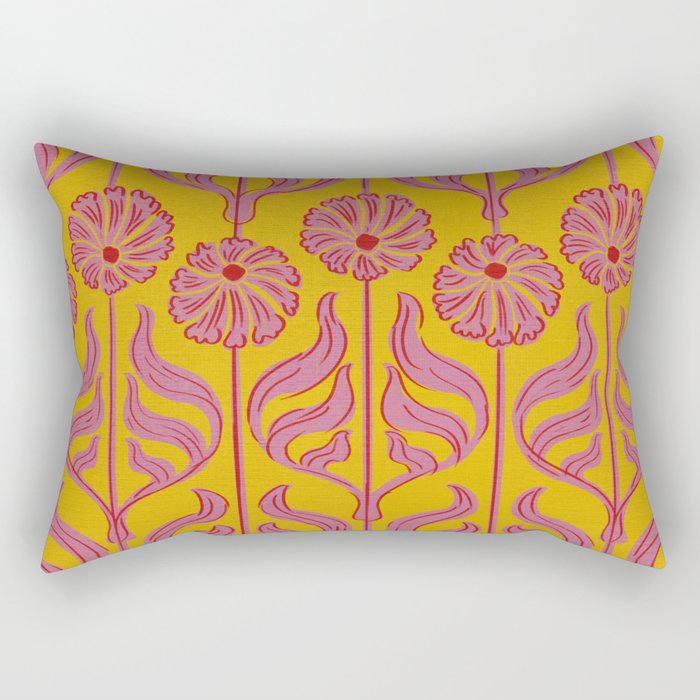 Art Deco Chic: Pink Flowers on Mustard Yellow Rectangular Pillow Gallery Image 2