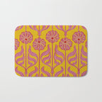 Art Deco Chic: Pink Flowers on Mustard Yellow Bath Mat Gallery Image 1