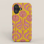 Art Deco Chic: Pink Flowers on Mustard Yellow iPhone Case Gallery Image 1