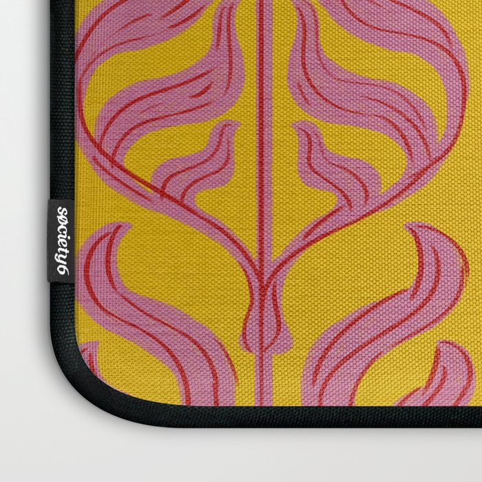 Art Deco Chic: Pink Flowers on Mustard Yellow Laptop Sleeve Gallery Image 3