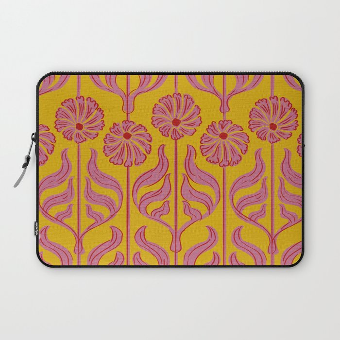 Art Deco Chic: Pink Flowers on Mustard Yellow Laptop Sleeve Gallery Image 1