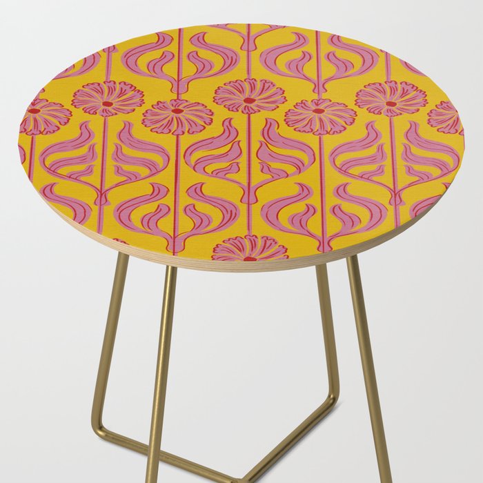 Art Deco Chic: Pink Flowers on Mustard Yellow Side Table Gallery Image 2