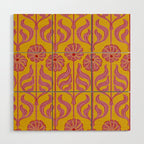 Art Deco Chic: Pink Flowers on Mustard Yellow Wood Wall Art Gallery Image 1