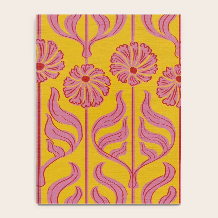 Art Deco Chic: Pink Flowers on Mustard Yellow Notebook Gallery Image 4