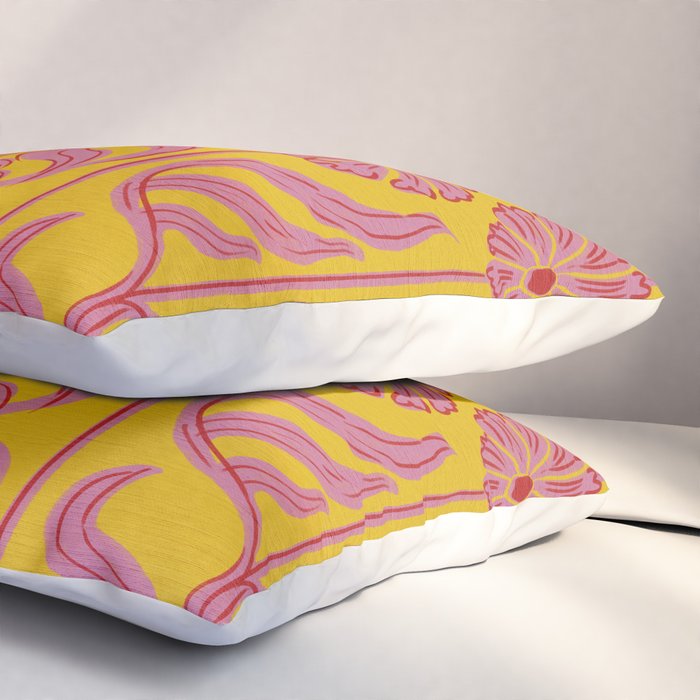 Art Deco Chic: Pink Flowers on Mustard Yellow Pillow Sham Gallery Image 3