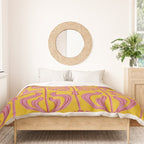 Art Deco Chic: Pink Flowers on Mustard Yellow Duvet Cover Gallery Image 3