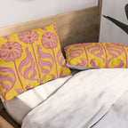 Art Deco Chic: Pink Flowers on Mustard Yellow Pillow Sham Gallery Image 2
