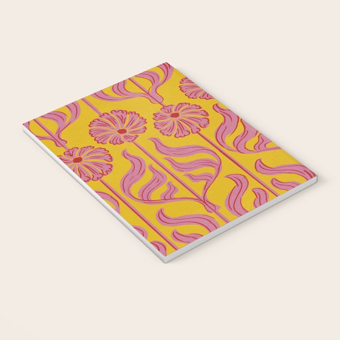 Art Deco Chic: Pink Flowers on Mustard Yellow Notebook Gallery Image 3