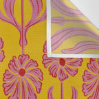 Art Deco Chic: Pink Flowers on Mustard Yellow Wall Tapestry Gallery Image 3