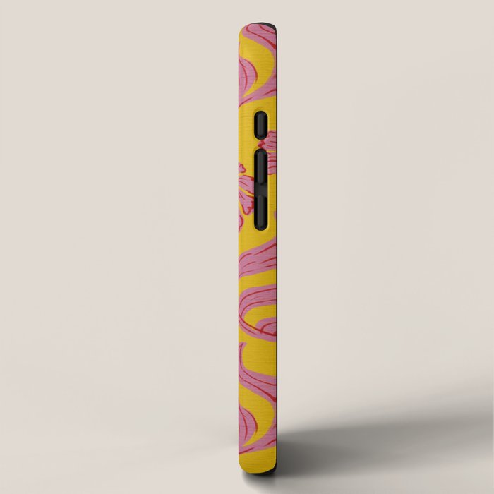 Art Deco Chic: Pink Flowers on Mustard Yellow iPhone Case Gallery Image 2