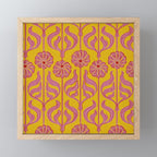 Art Deco Chic: Pink Flowers on Mustard Yellow Mini Art Print Gallery Image 1