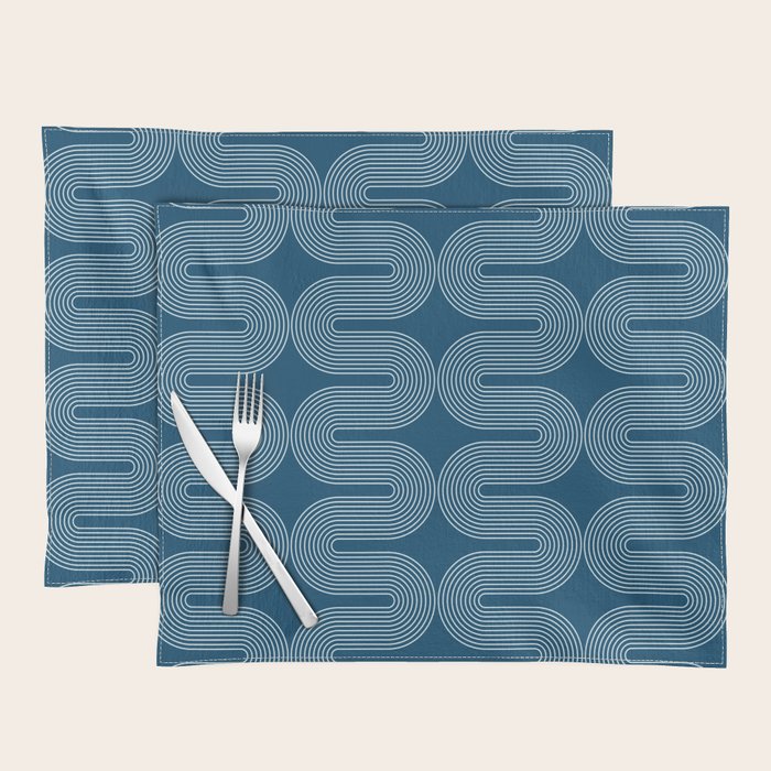 Mid Century Modern Geometric 101 in night Blue (Rainbow Abstract) Placemat Gallery Image 1