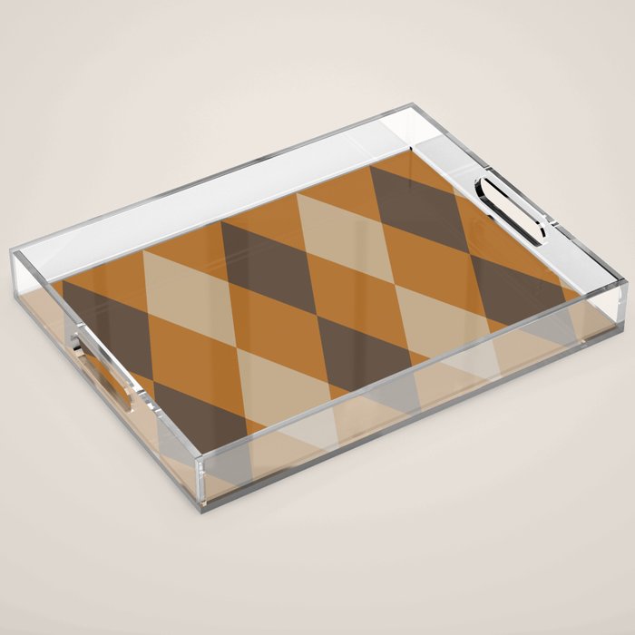 Retro Argyle Diamond Pattern Brown Caramel Acrylic Tray Gallery Image 1