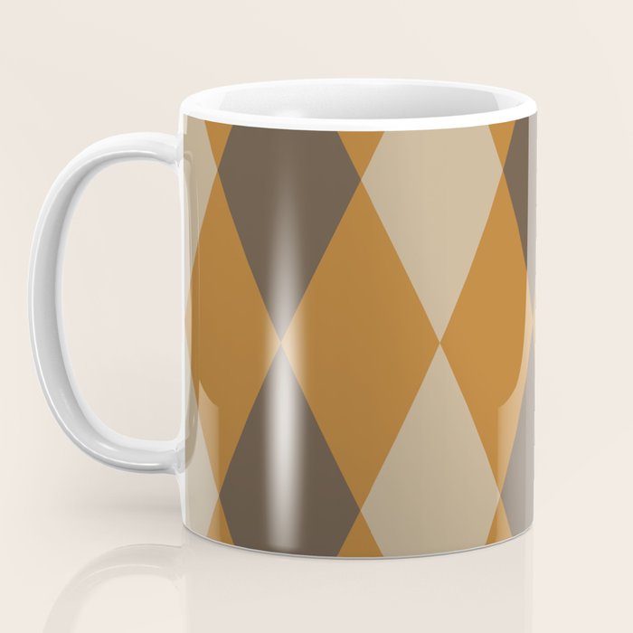 Retro Argyle Diamond Pattern Brown Caramel Coffee Mug Gallery Image 3