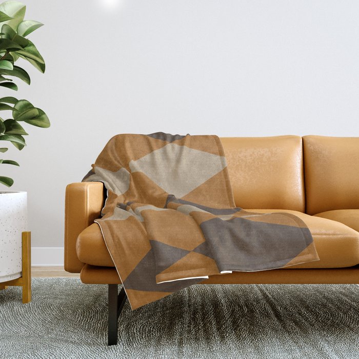 Retro Argyle Diamond Pattern Brown Caramel Throw Blanket Gallery Image 1