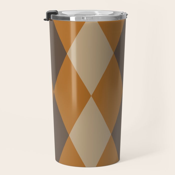 Retro Argyle Diamond Pattern Brown Caramel Travel Mug Gallery Image 3