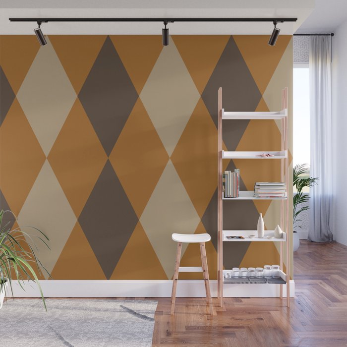 Retro Argyle Diamond Pattern Brown Caramel Wall Mural Gallery Image 1