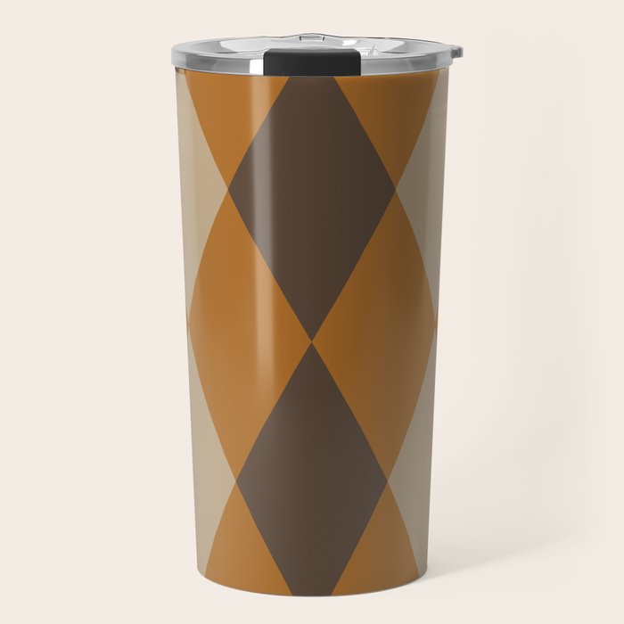 Retro Argyle Diamond Pattern Brown Caramel Travel Mug Gallery Image 1