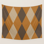 Retro Argyle Diamond Pattern Brown Caramel Wall Tapestry Gallery Image 4
