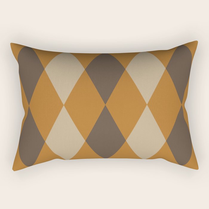 Retro Argyle Diamond Pattern Brown Caramel Rectangular Pillow Gallery Image 1