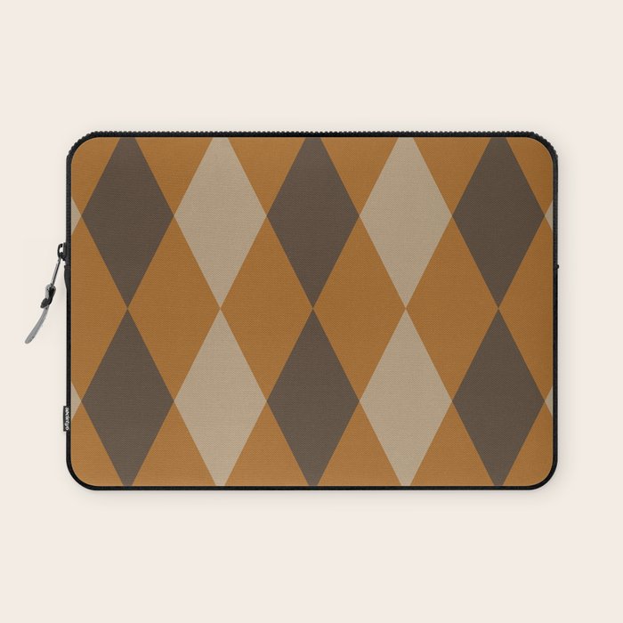 Retro Argyle Diamond Pattern Brown Caramel Laptop Sleeve Gallery Image 1
