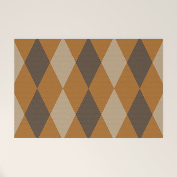 Retro Argyle Diamond Pattern Brown Caramel Welcome Mat Gallery Image 1