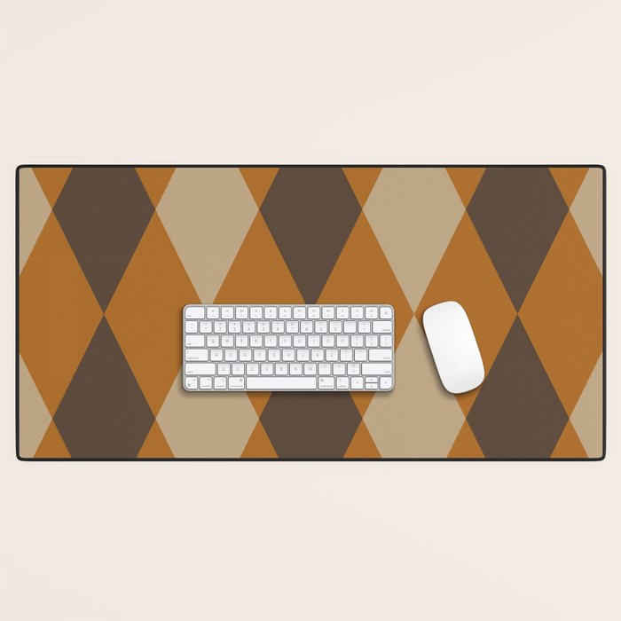 Retro Argyle Diamond Pattern Brown Caramel Desk Mat Gallery Image 1
