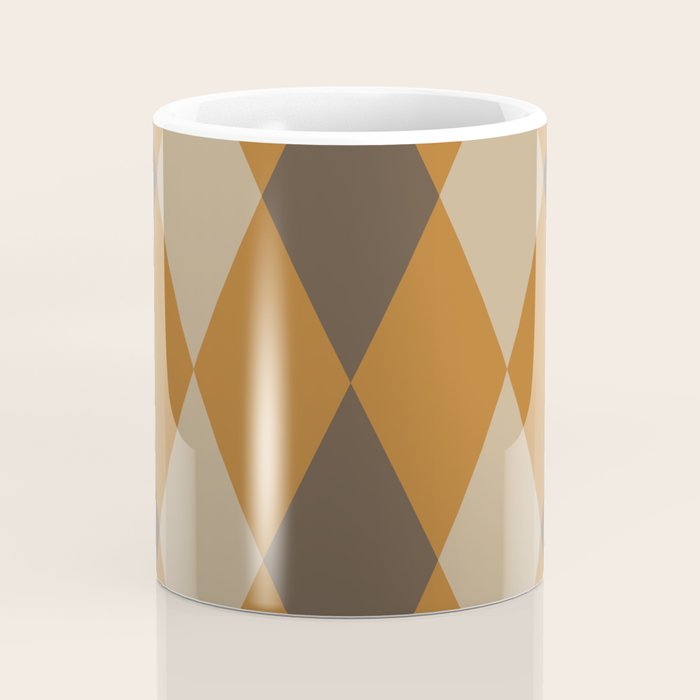 Retro Argyle Diamond Pattern Brown Caramel Coffee Mug Gallery Image 4