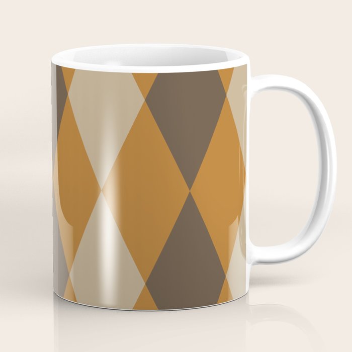 Retro Argyle Diamond Pattern Brown Caramel Coffee Mug Gallery Image 1